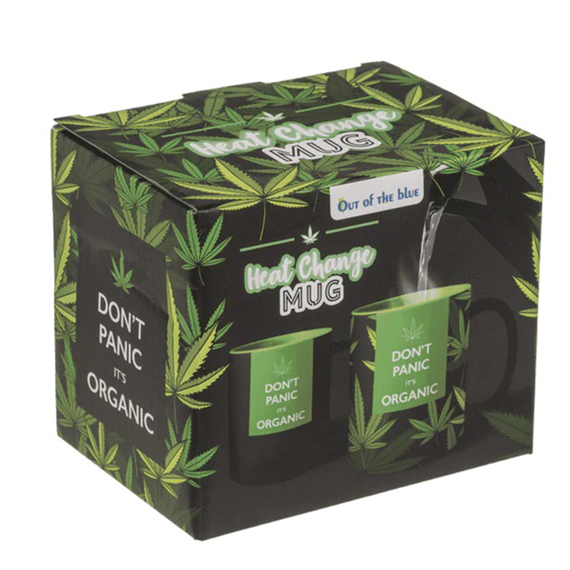 Чаша с топлооцветяващ ефект листа на марихуана и надпис Don't Panic It's Organic.