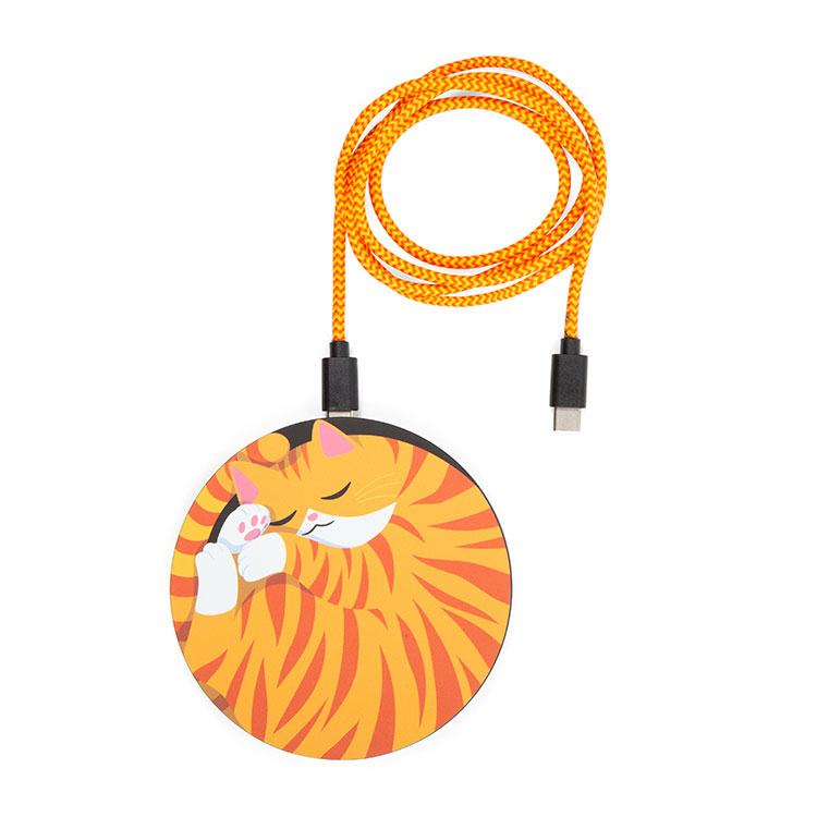 Безжично зарядно за телефон с USB-C Спяща котка