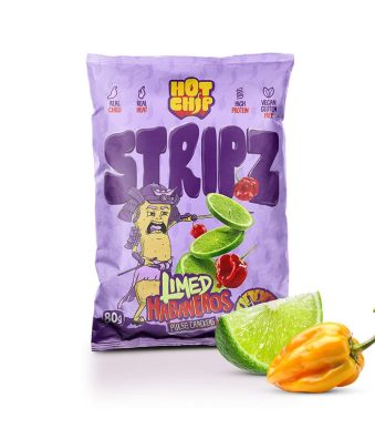 Протеинов тортила чипс с лайм и люти чушки хабанеро ленти Hot Chip Stripz веган, без глутен