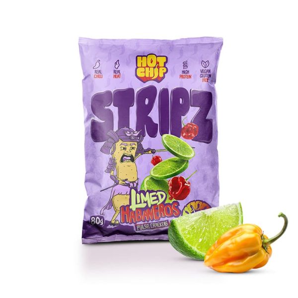 Протеинов тортила чипс с лайм и люти чушки хабанеро ленти Hot Chip Stripz веган, без глутен