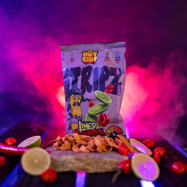 Протеинов тортила чипс с лайм и люти чушки хабанеро ленти Hot Chip Stripz веган, без глутен
