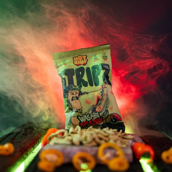 Протеинов тортила чипс с уасаби и амазонско чили ленти Hot Chip Stripz веган, без глутен