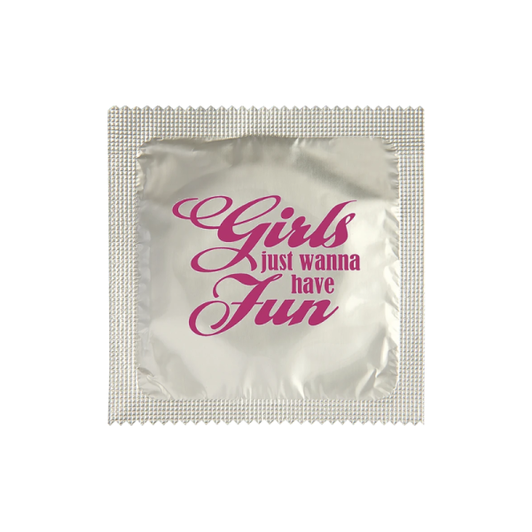 Презерватив с розов надпис Girls just wanna have fun